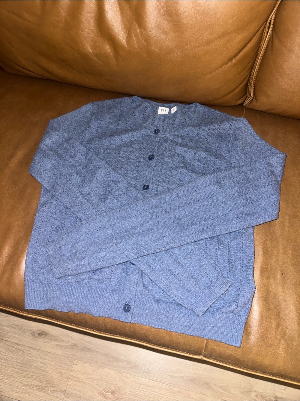 GAP Factory Light Blue Pointelle Button Cardigan - Picture 6 of 7